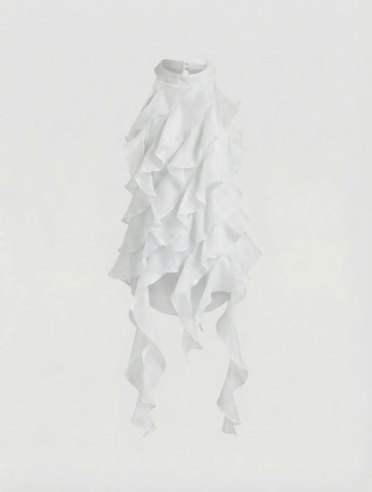 Witte haltertop ruffle