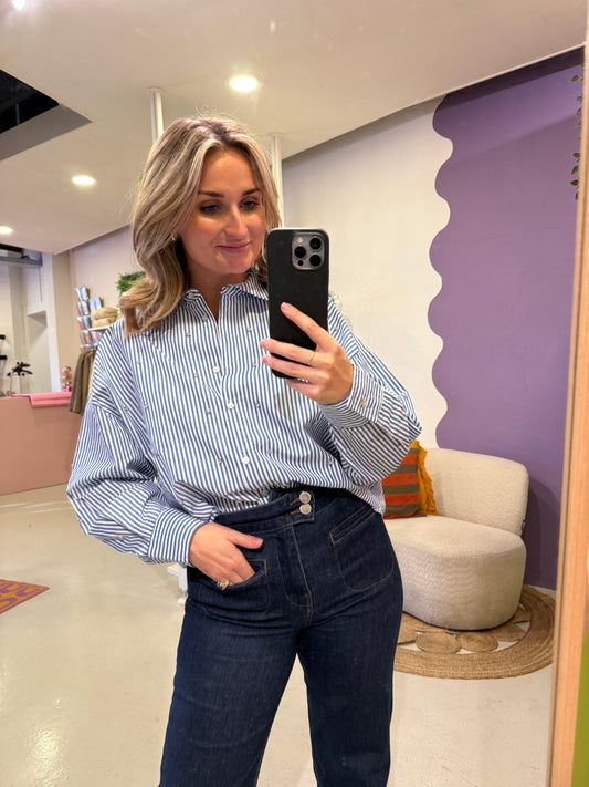 Gestreepte blouse met strass steentjes