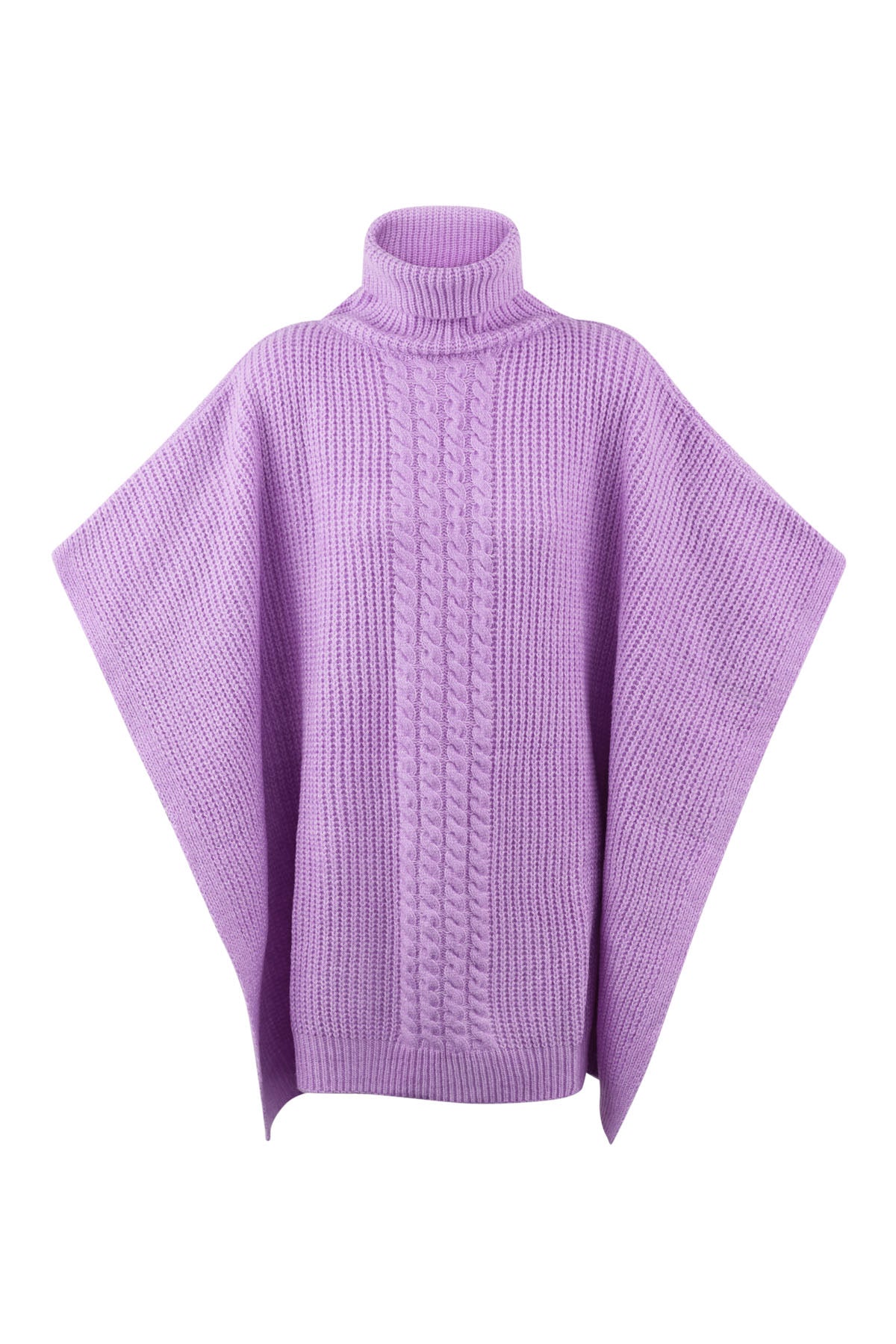 Gebreide Poncho met col lila