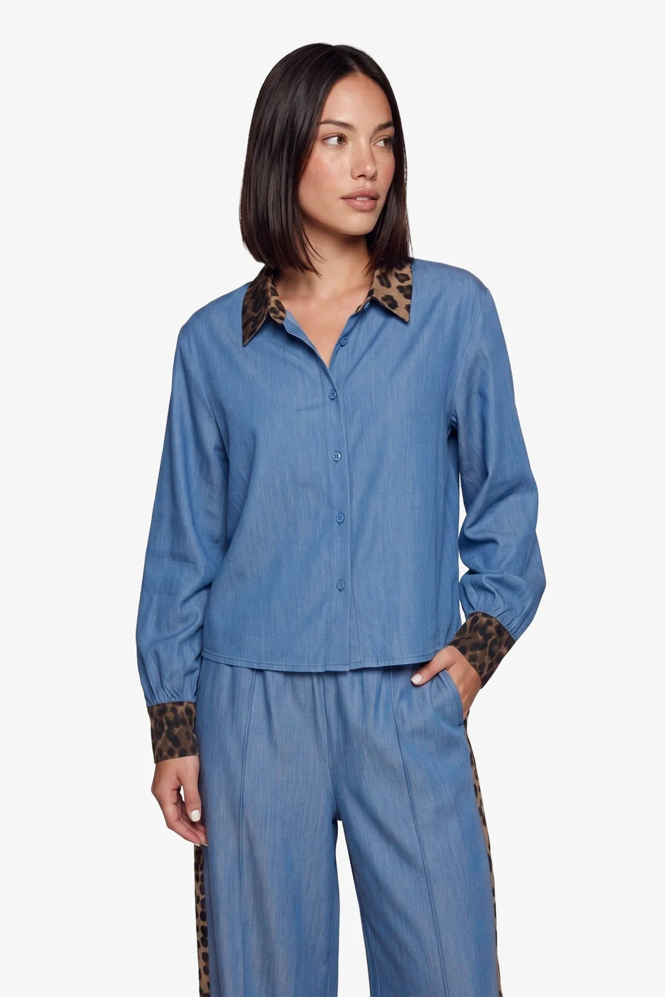 Dyna blouse denim leopard