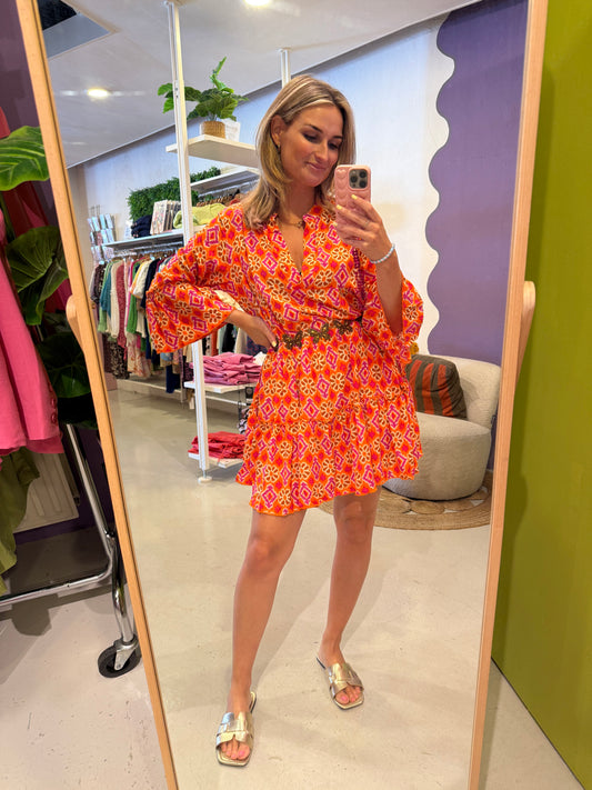 Oranje print jurkje kort