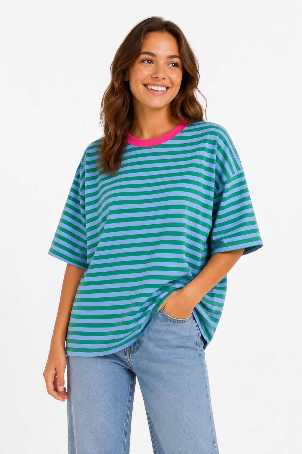 T-shirt streepjes groen blauw