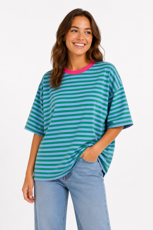 T-shirt streepjes groen blauw