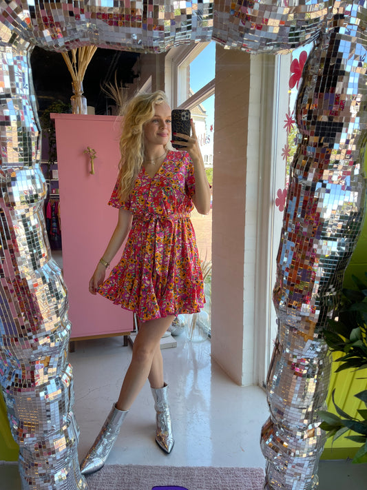 Jurkje met bloemen print pink
