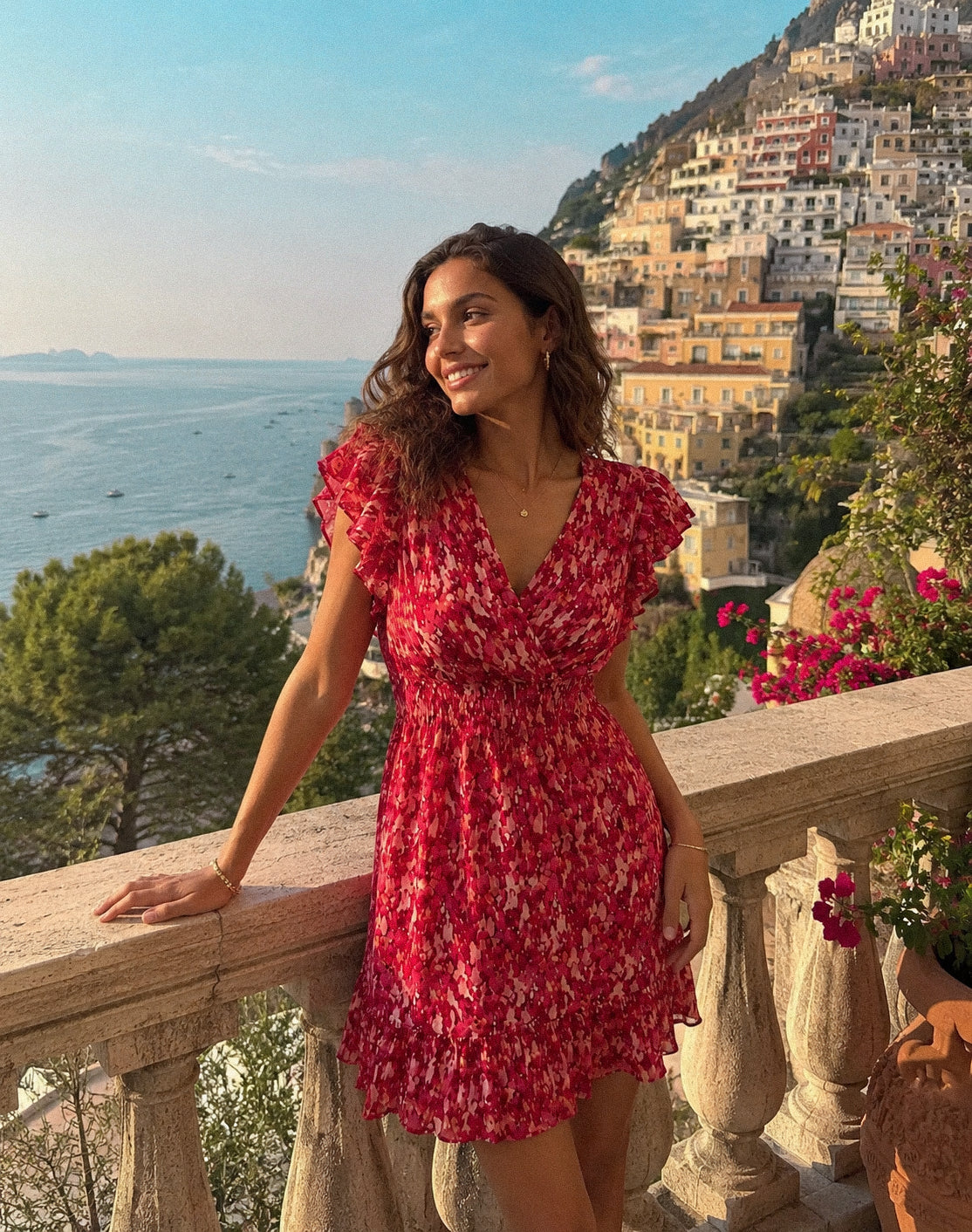 Red print dress kort