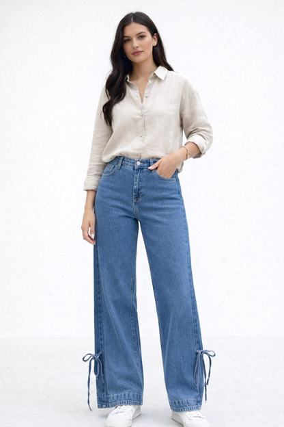 Rechte jeans met strik detail