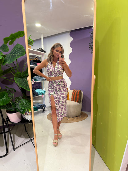 Midi rok flower paars