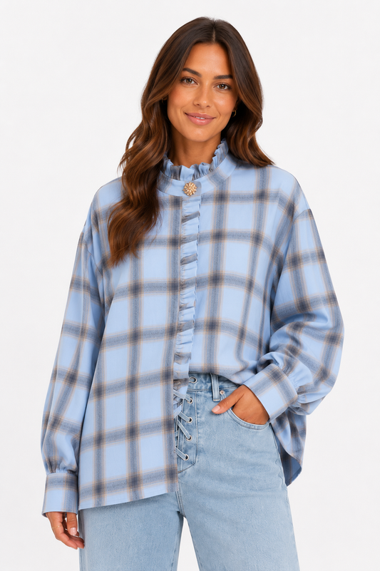 Geruite blouse blauw bruin