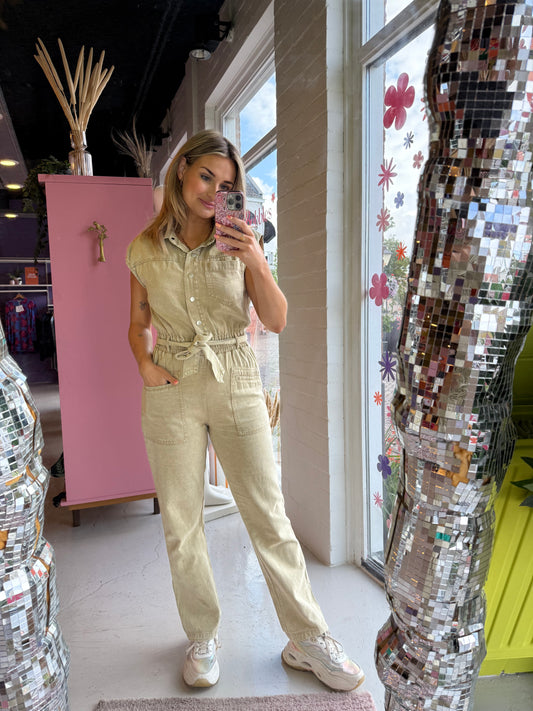 Denim jumpsuit washed beige