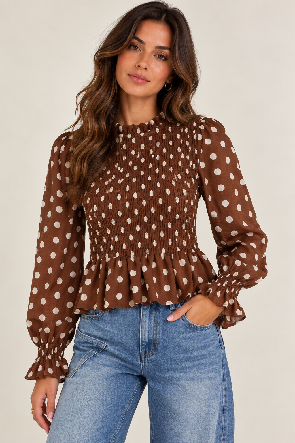 Polkadot ruffle top bruin
