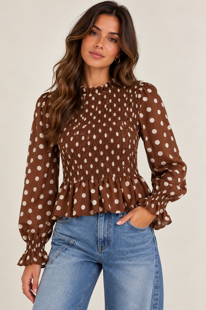 Polkadot ruffle top bruin