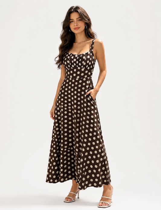 Polka dots summer dress brown