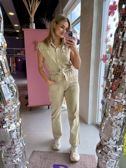 Denim jumpsuit washed beige