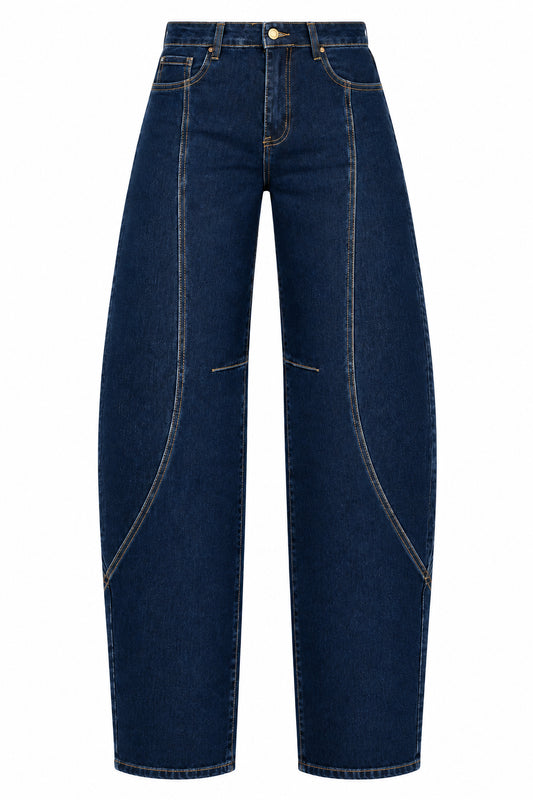 Barrel jeans dark blue contrast
