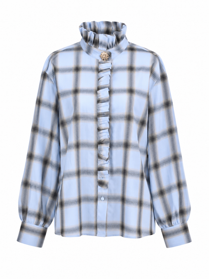 Geruite blouse blauw bruin