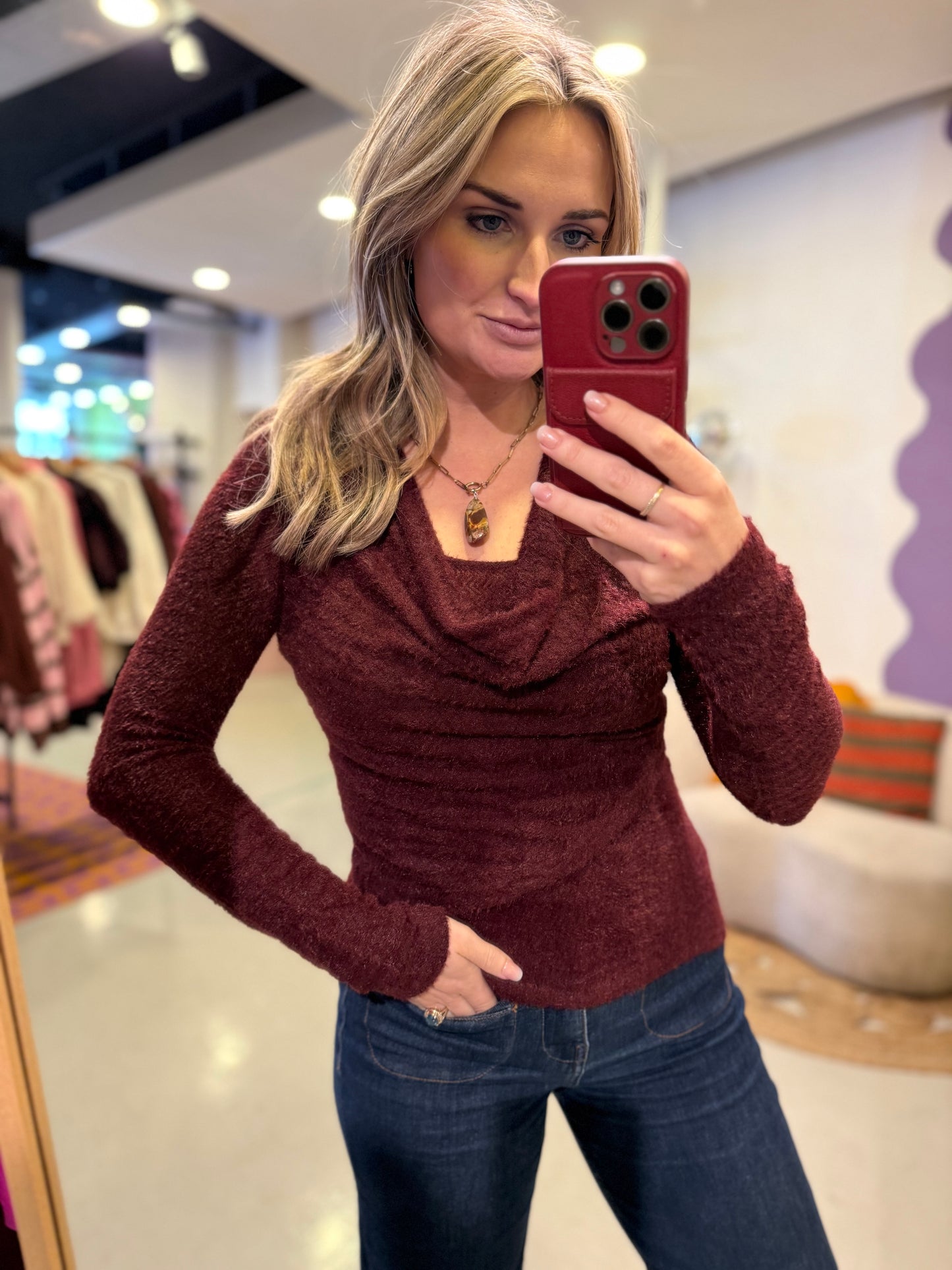 Fluffy longsleeve bordeaux rood