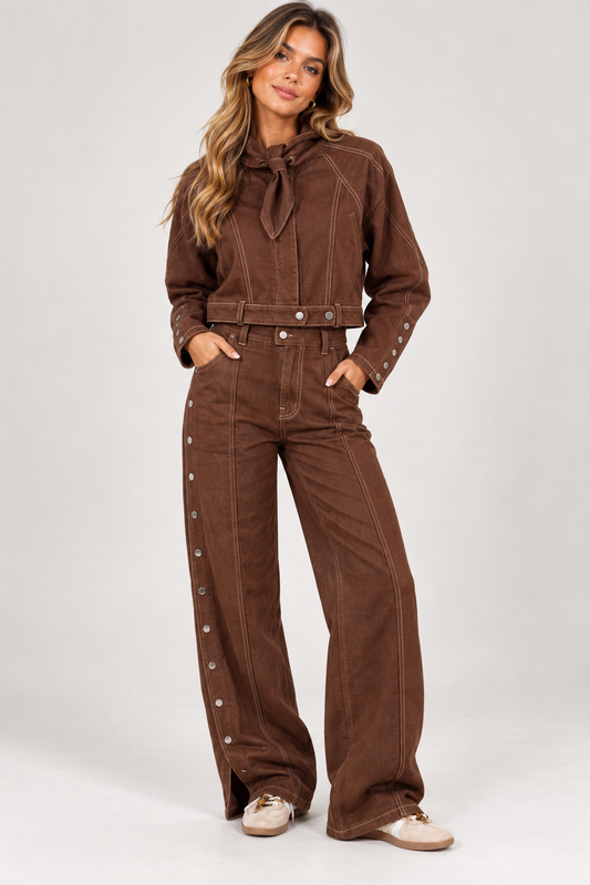 Button up jeans camel brown