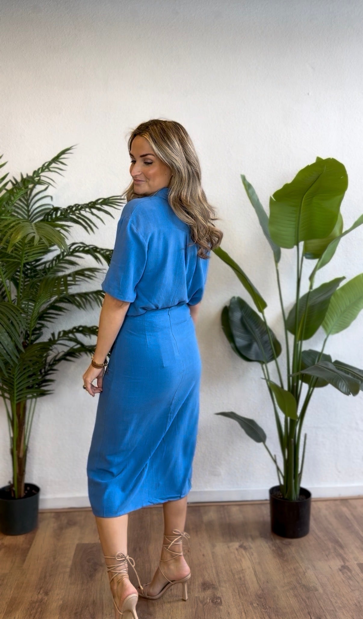 Rok linnenmix met overslag blauw