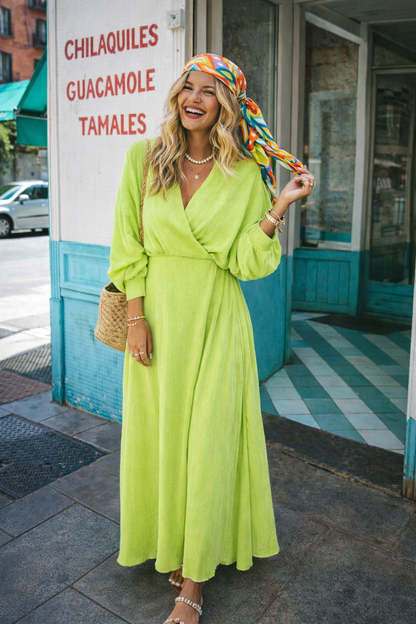 Plissé maxi dress groen