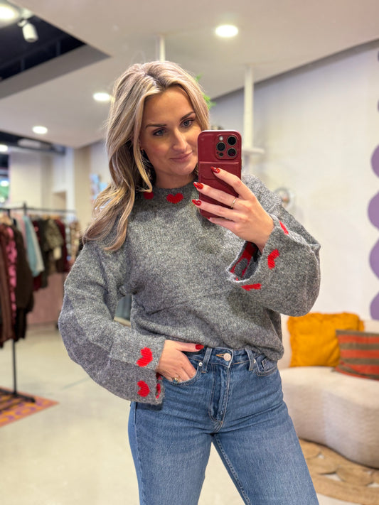 Trui met hartjes detail grijs