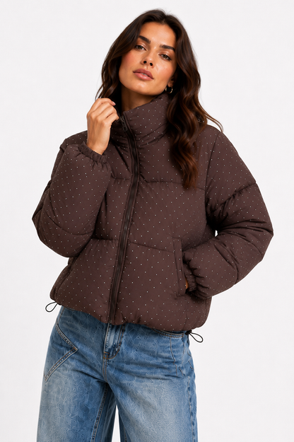 Puffercoat bruin strass glitter