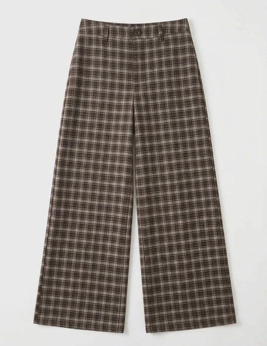 Geruite rechte broek bruin