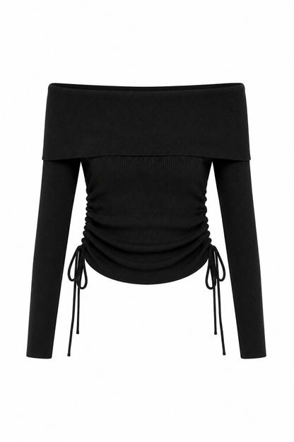 Off shoulder longsleeve zwart