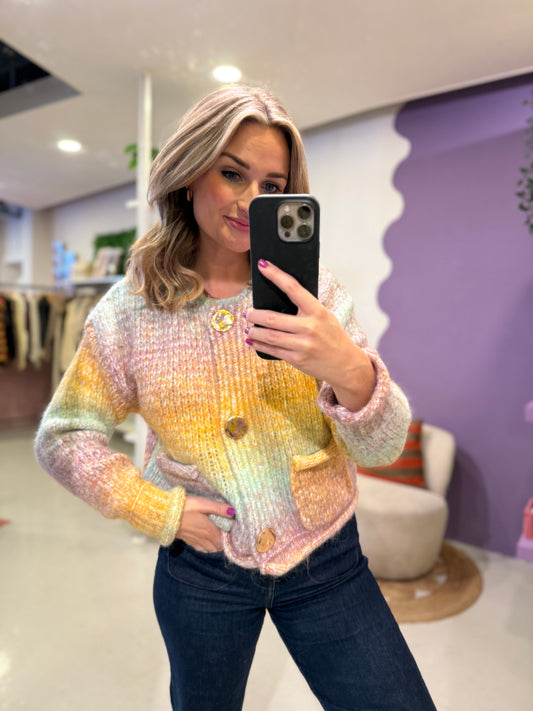 Multicolor vest gouden knopen