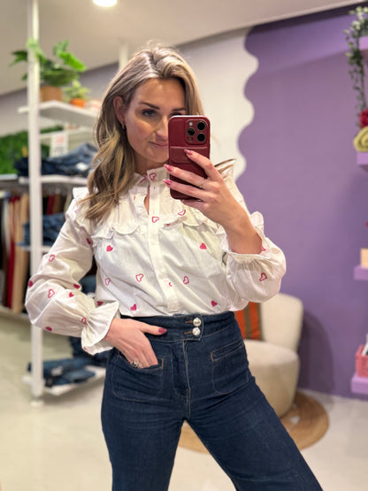 Witte blouse met hartjes