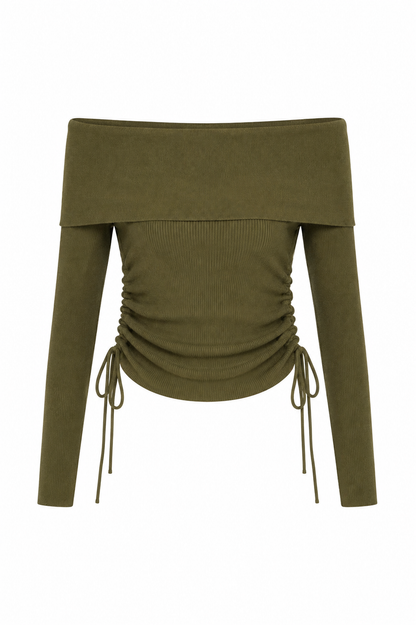 Off shoulder longsleeve khaki groen