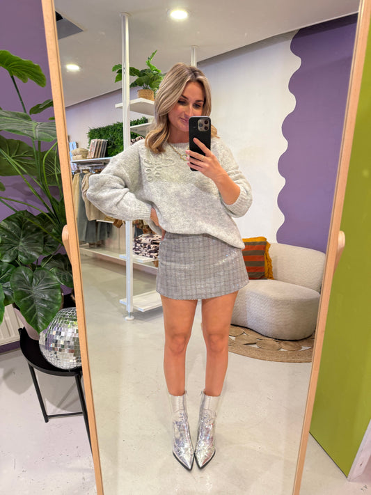 Elody skort grijs geruit glitter