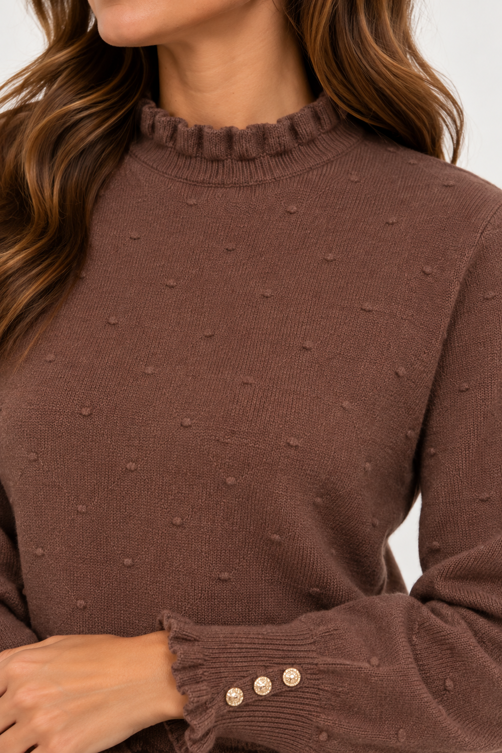 Bruine longsleeve met dots en ruffle