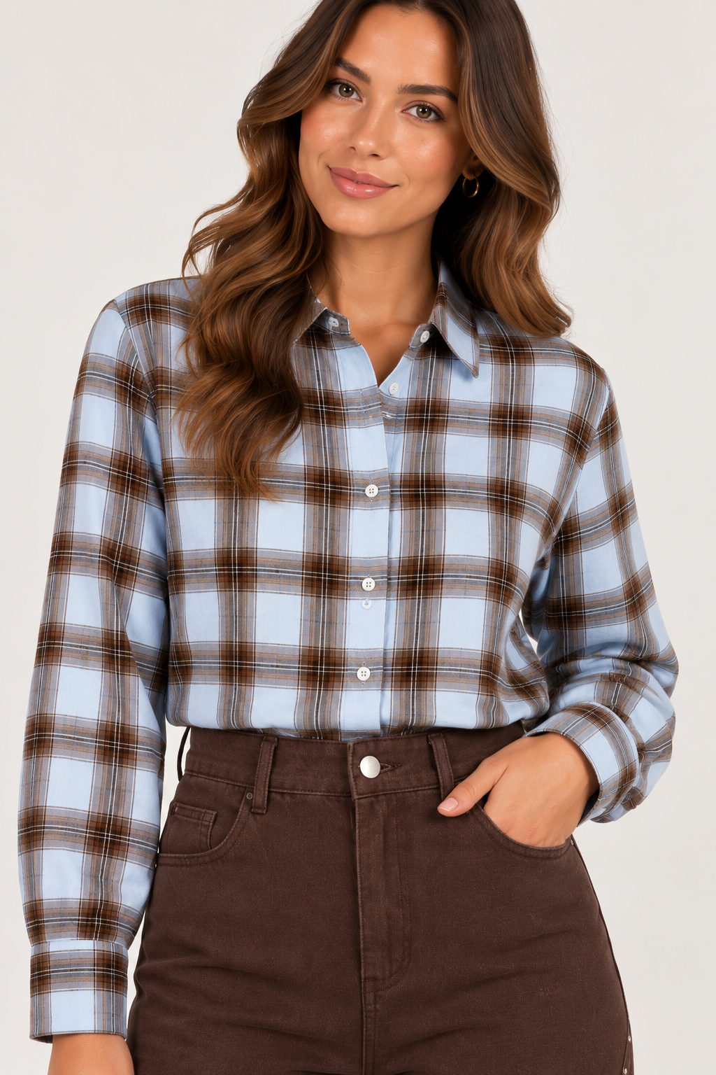 Geruite blouse bruin