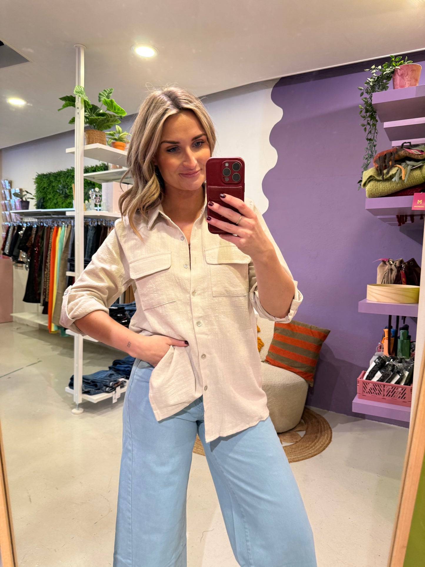 Blouse linnenlook zand