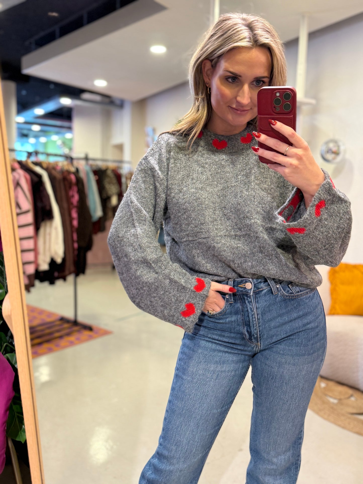 Trui met hartjes detail grijs