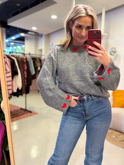 Trui met hartjes detail grijs