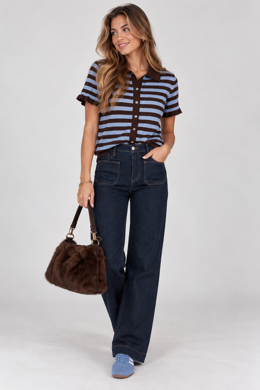Rechte jeans donker blauw met kleine zakjes