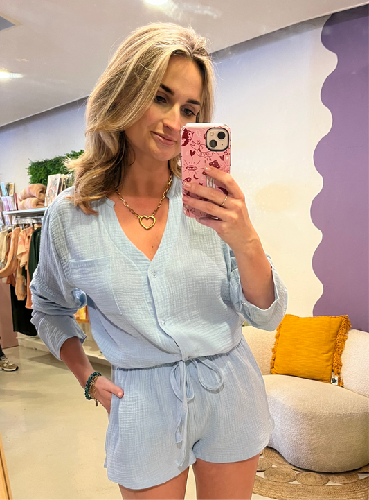Blouse mousseline katoen blauw