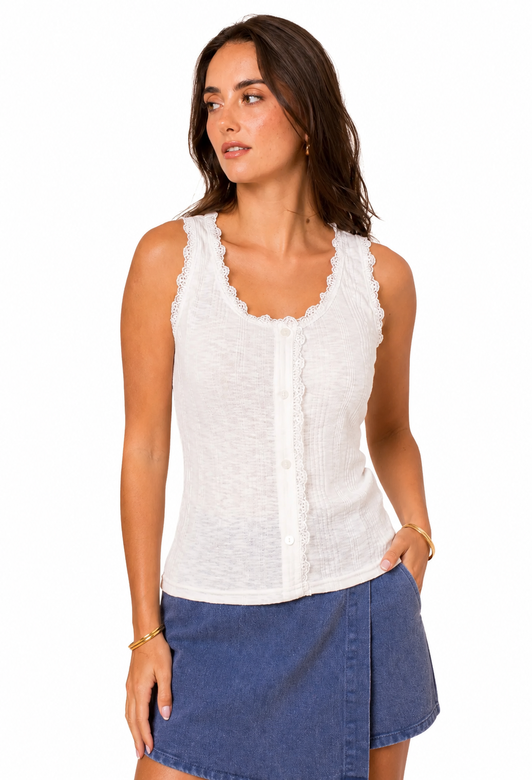 Witte top knoopjes en kant