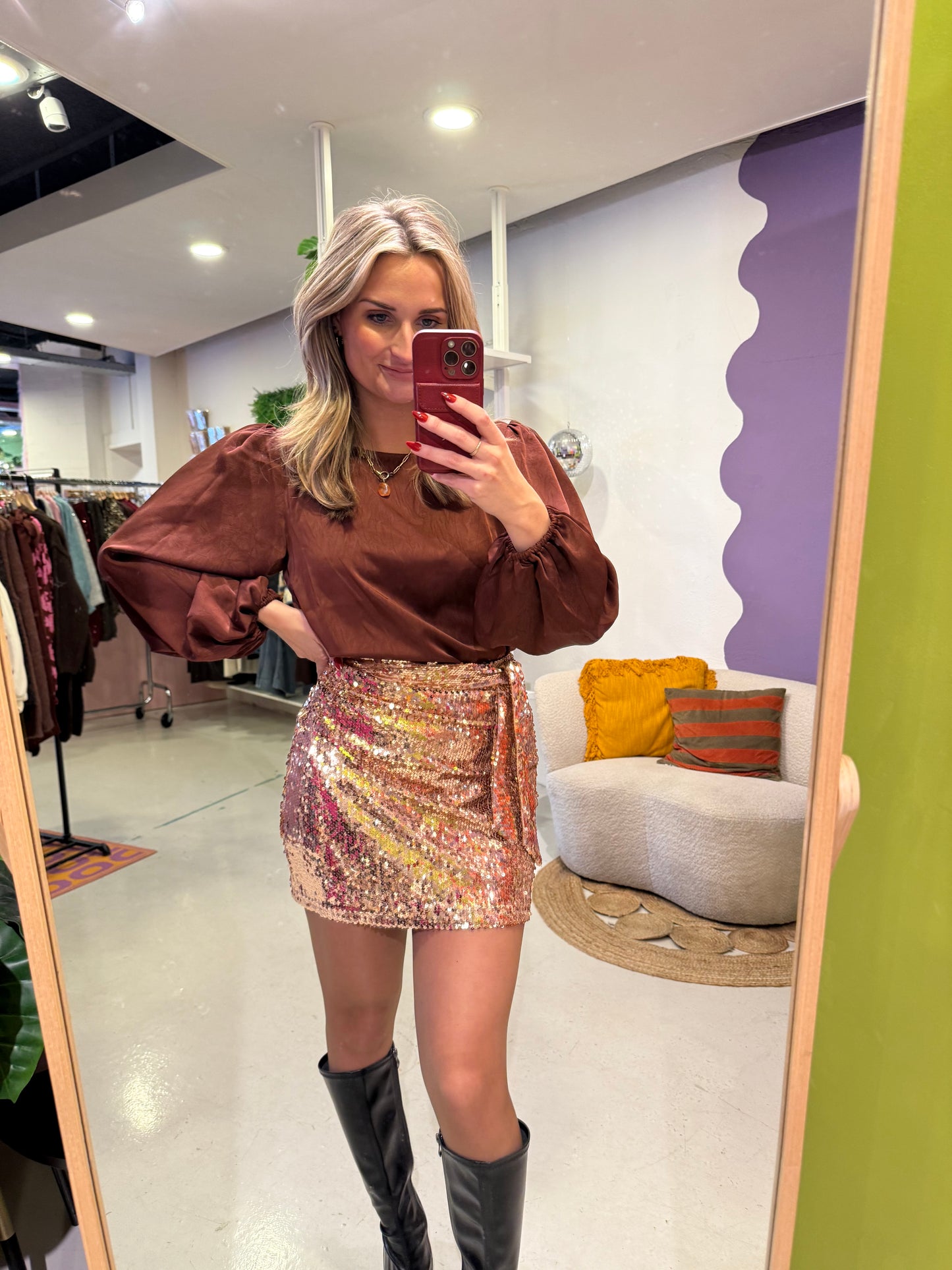 Pailletten rok rosé goud