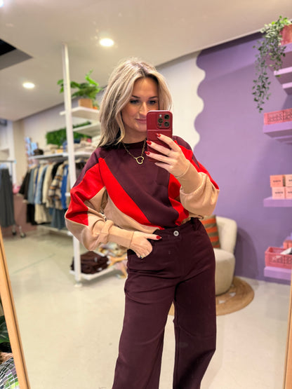 Raya sweater wine red/warm taupe