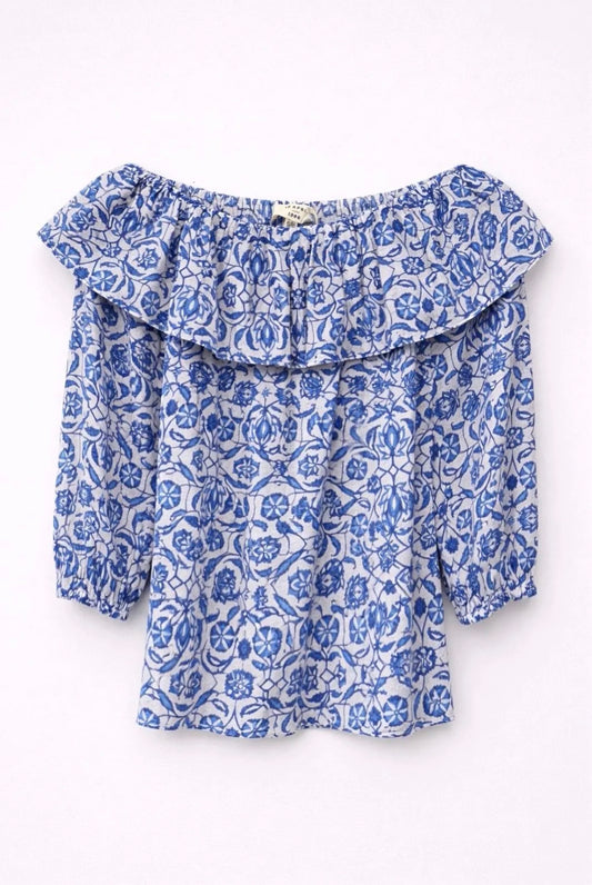 Amalfi Off shoulder blouse blauw/wit