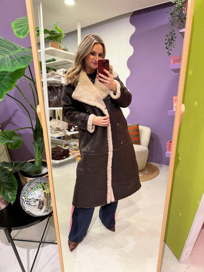 Lange lammy jas donker bruin