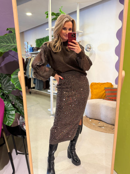 Gebreide rok met pailletten bruin