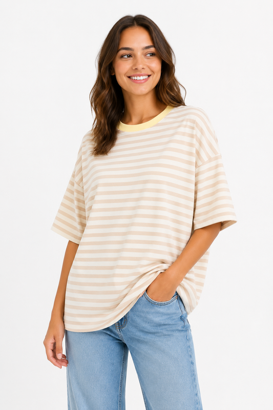 T-shirt streepjes zand en ecru