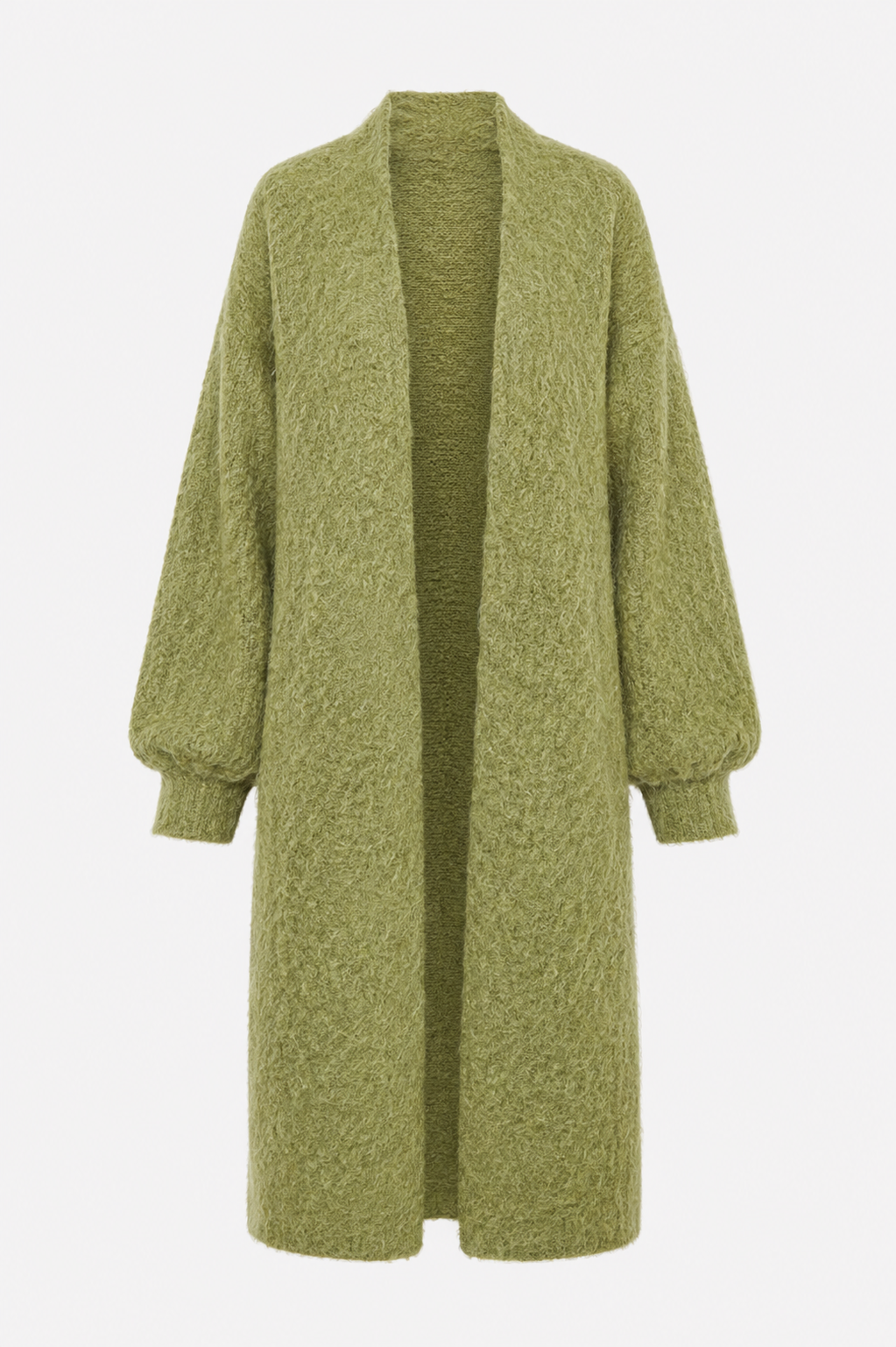 Lang fluffy vest appeltjes groen