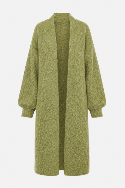 Lang fluffy vest appeltjes groen