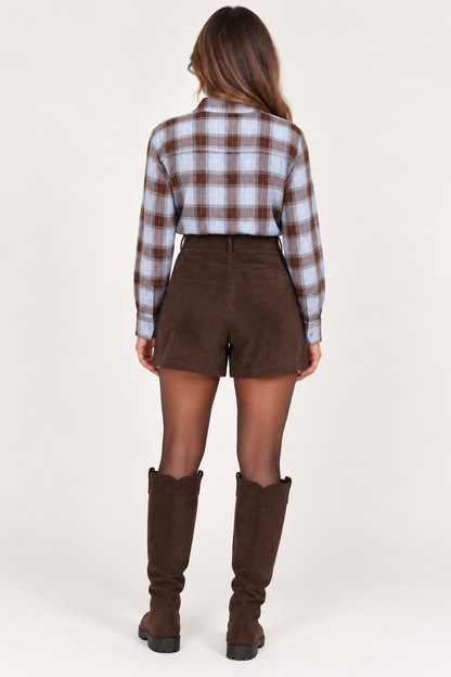 Suedine look short bruin met fringes