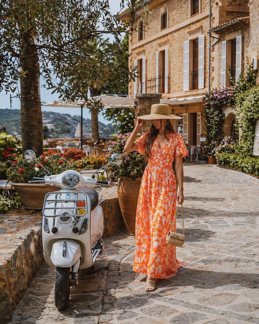 Maxi dress met print orange