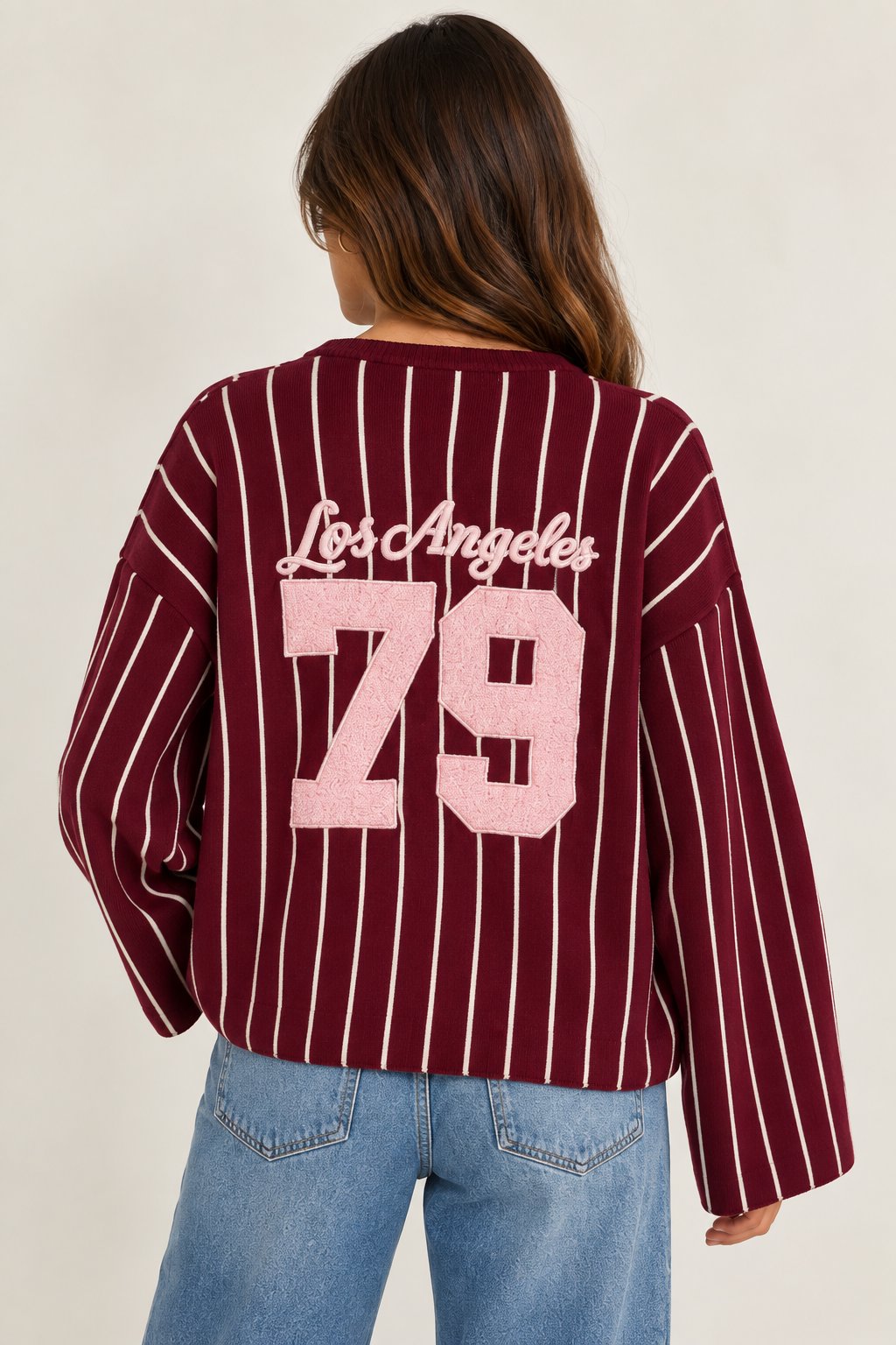 LA trui bordeaux/roze gestreept